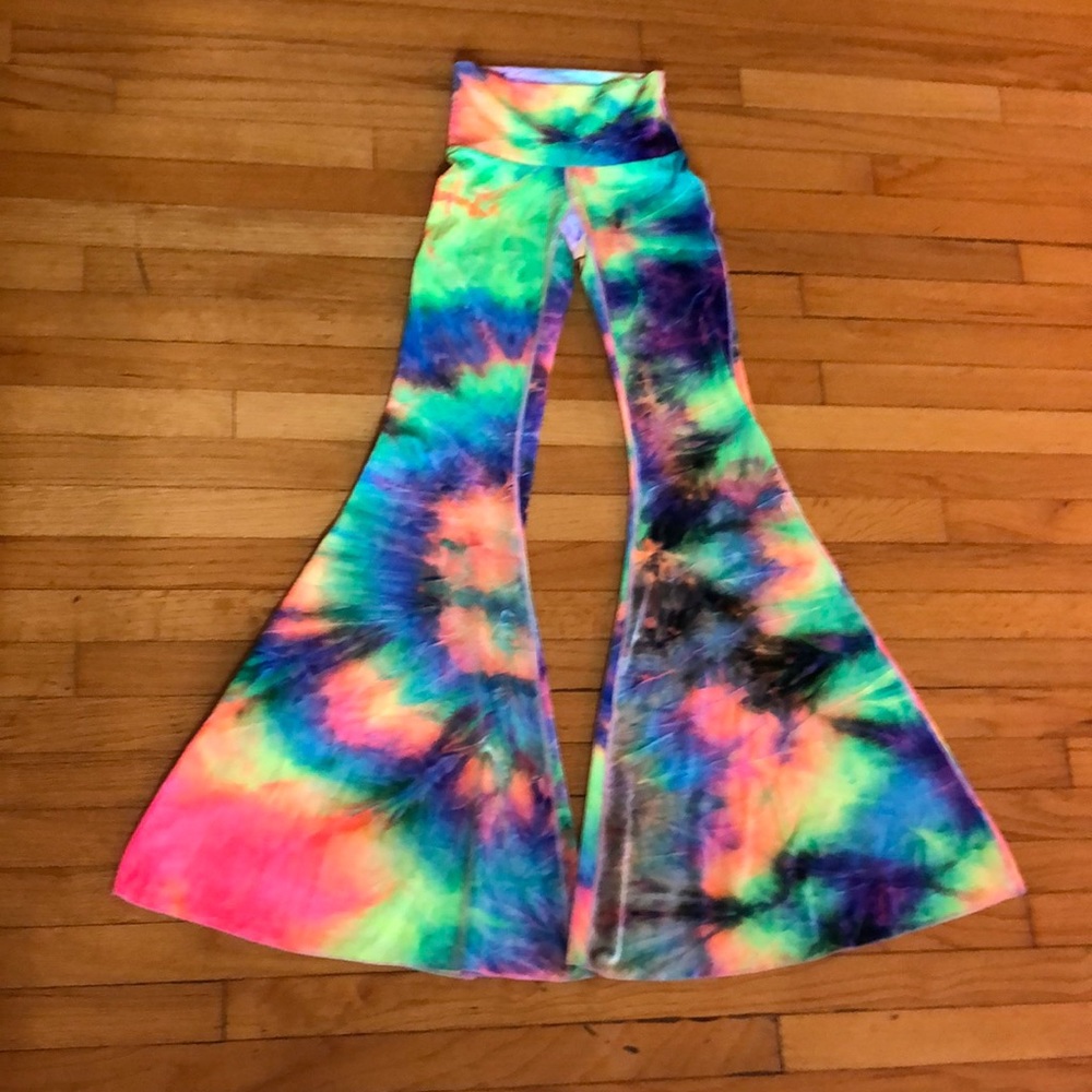 Little Black Diamond Velour Velvet Festival Rave Tie Dye Flare Bell Bottom Pants